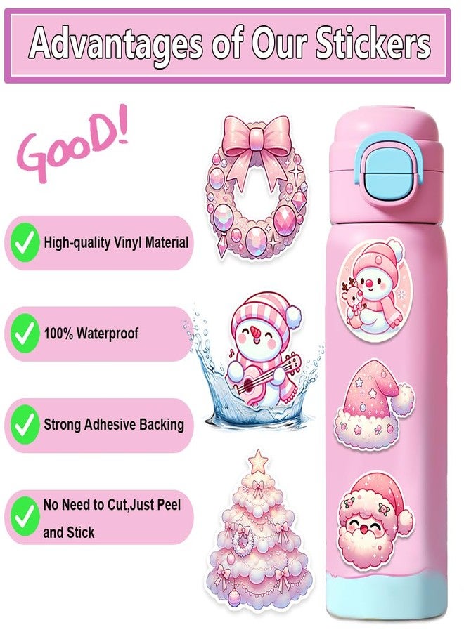 Auconda 150 PCS Pink Christmas Theme Vinyl Stickers, Cute Snowman Santa Claus Decorative Stickers for Parties, Funny Christmas Holiday Party Favors for Kids Teens Aduts, Ideal for Water Bottles, Laptops - Image 2